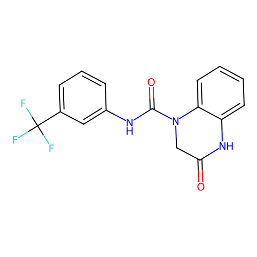 3-oxo-N-[3-(trifluoromethyl)phenyl]-2,4-dihydroquinoxaline-1-carboxamide structure
