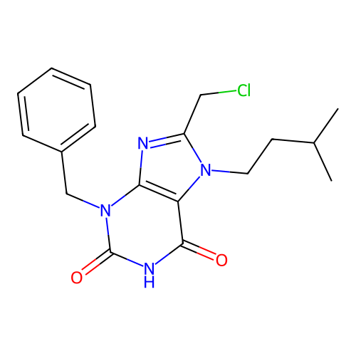 3-benzyl-8-(chloromethyl)-7-(3-methylbutyl)-2,3,6,7-tetrahydro-1H-purine-2,6-dione structure