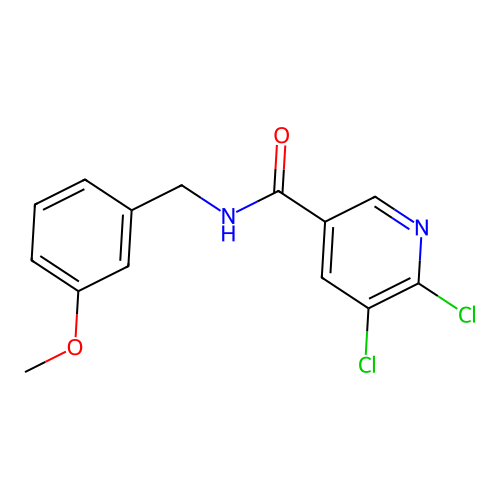 5,6-dichloro-N-[(3-methoxyphenyl)methyl]pyridine-3-carboxamide structure