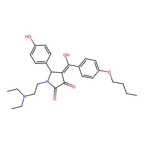 (4E)-4-[(4-butoxyphenyl)-hydroxymethylidene]-1-(2-diethylaminoethyl)-5-(4-hydroxyphenyl)pyrrolidine-2,3-dione structure