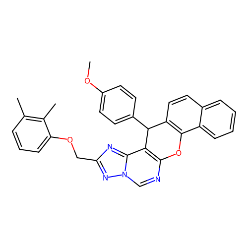 2-[(2,3-dimethylphenoxy)methyl]-14-(4-methoxyphenyl)-14H-benzo[7,8]chromeno[3,2-e][1,2,4]triazolo[1,5-c]pyrimidine structure