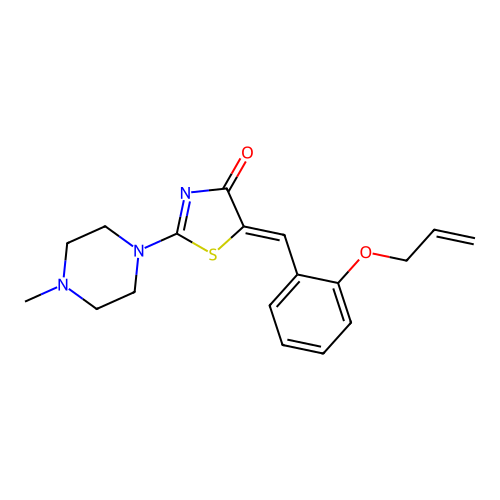 (5Z)-2-(4-methylpiperazin-1-yl)-5-[(2-prop-2-enoxyphenyl)methylidene]-1,3-thiazol-4-one structure