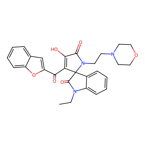 3'-(1-benzofuran-2-ylcarbonyl)-1-ethyl-4'-hydroxy-1'-[2-(morpholin-4-yl)ethyl]spiro[indole-3,2'-pyrrole]-2,5'(1H,1'H)-dione structure