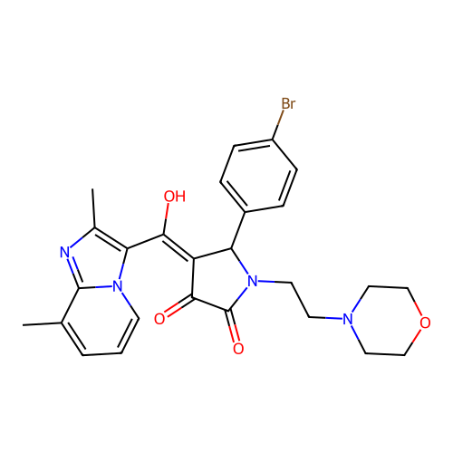 (4E)-5-(4-bromophenyl)-4-[(2,8-dimethylimidazo[1,2-a]pyridin-3-yl)-hydroxymethylidene]-1-(2-morpholin-4-ylethyl)pyrrolidine-2,3-dione structure