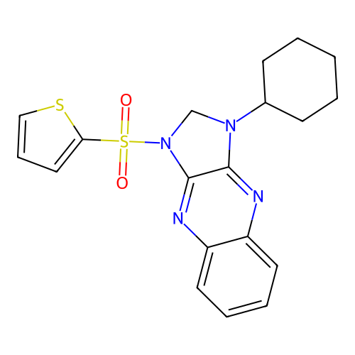 1-cyclohexyl-3-(thiophen-2-ylsulfonyl)-2,3-dihydro-1H-imidazo[4,5-b]quinoxaline structure