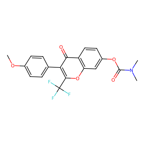 3-(4-methoxyphenyl)-4-oxo-2-(trifluoromethyl)-4H-chromen-7-yl dimethylcarbamate structure