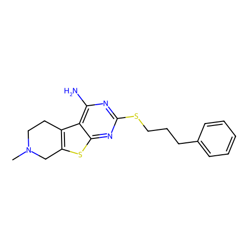 7-methyl-2-((3-phenylpropyl)thio)-5,6,7,8-tetrahydropyrido[4',3':4,5]thieno[2,3-d]pyrimidin-4-amine structure