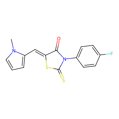 (5Z)-3-(4-fluorophenyl)-5-[(1-methyl-1H-pyrrol-2-yl)methylidene]-2-thioxo-1,3-thiazolidin-4-one structure