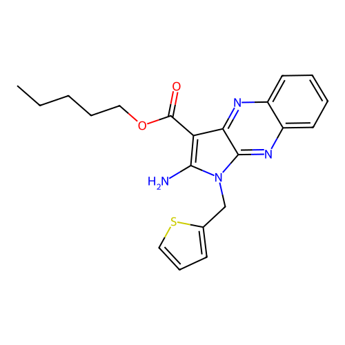 pentyl 2-amino-1-(thiophen-2-ylmethyl)-1H-pyrrolo[2,3-b]quinoxaline-3-carboxylate structure