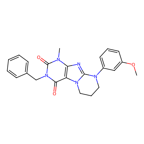 3-benzyl-9-(3-methoxyphenyl)-1-methyl-6,7,8,9-tetrahydropyrimido[2,1-f]purine-2,4(1H,3H)-dione structure
