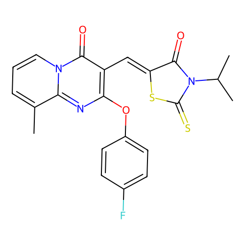 (Z)-5-((2-(4-fluorophenoxy)-9-methyl-4-oxo-4H-pyrido[1,2-a]pyrimidin-3-yl)methylene)-3-isopropyl-2-thioxothiazolidin-4-one structure