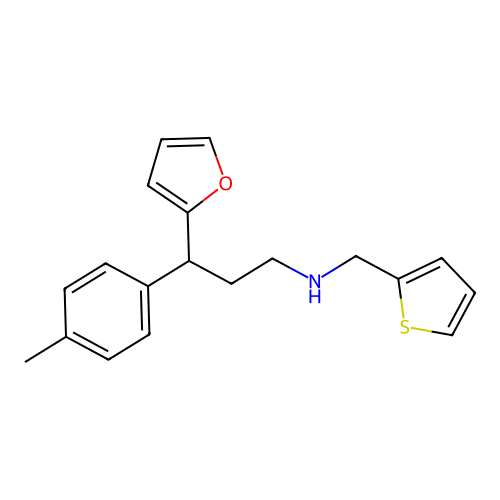 3-(furan-2-yl)-3-(4-methylphenyl)-N-(thiophen-2-ylmethyl)propan-1-amine structure