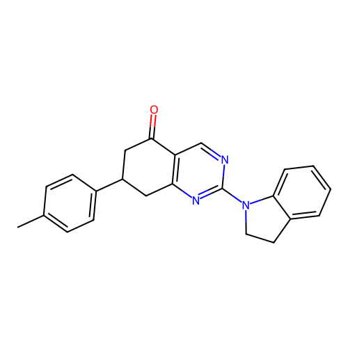 2-(2,3-dihydro-1H-indol-1-yl)-7-(4-methylphenyl)-7,8-dihydroquinazolin-5(6H)-one structure