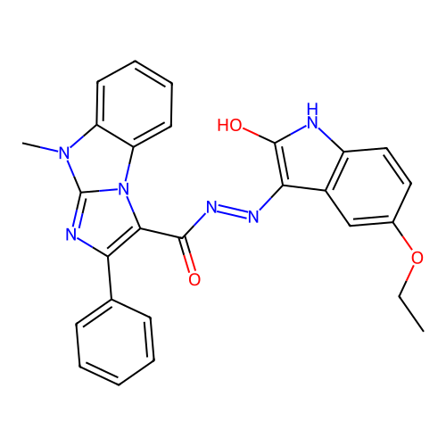 (Z)-N'-(5-ethoxy-2-oxoindolin-3-ylidene)-9-methyl-2-phenyl-9H-benzo[d]imidazo[1,2-a]imidazole-3-carbohydrazide structure