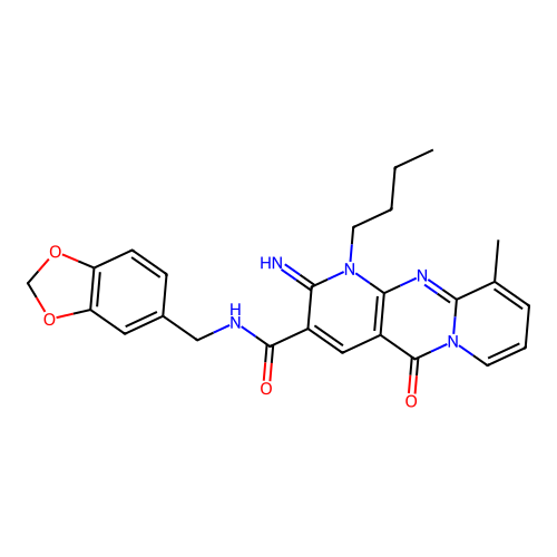 N-(1,3-benzodioxol-5-ylmethyl)-1-butyl-2-imino-10-methyl-5-oxo-1,5-dihydro-2H-dipyrido[1,2-a:2',3'-d]pyrimidine-3-carboxamide structure