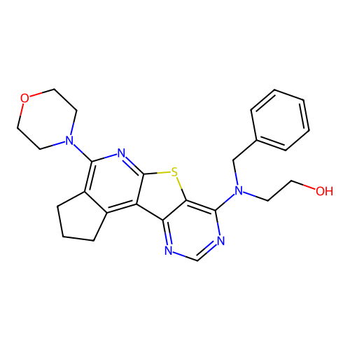 2-(benzyl(4-morpholino-2,3-dihydro-1H-cyclopenta[4',5']pyrido[3',2':4,5]thieno[3,2-d]pyrimidin-7-yl)amino)ethanol structure