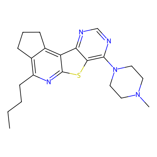 4-butyl-7-(4-methylpiperazin-1-yl)-2,3-dihydro-1H-cyclopenta[4',5']pyrido[3',2':4,5]thieno[3,2-d]pyrimidine structure