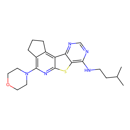 N-(3-methylbutyl)-4-(morpholin-4-yl)-2,3-dihydro-1H-cyclopenta[4',5']pyrido[3',2':4,5]thieno[3,2-d]pyrimidin-7-amine structure