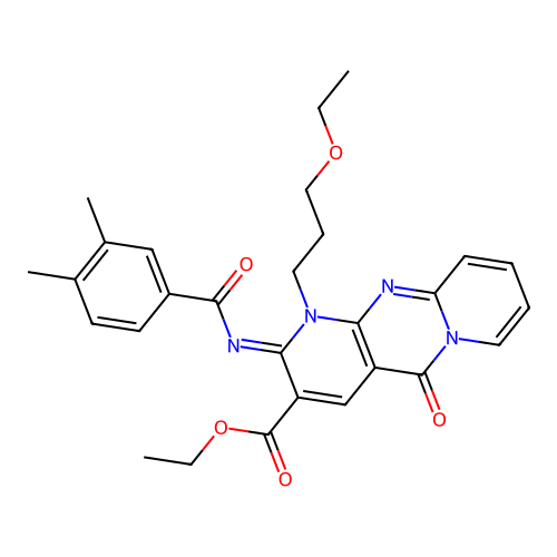 (Z)-ethyl 2-((3,4-dimethylbenzoyl)imino)-1-(3-ethoxypropyl)-5-oxo-2,5-dihydro-1H-dipyrido[1,2-a:2',3'-d]pyrimidine-3-carboxylate structure