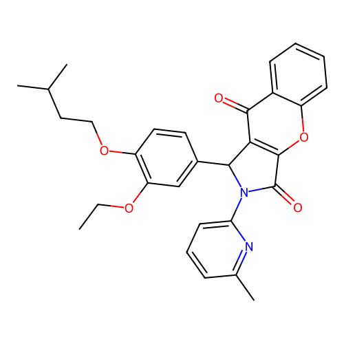 1-(3-ethoxy-4-(isopentyloxy)phenyl)-2-(6-methylpyridin-2-yl)-1,2-dihydrochromeno[2,3-c]pyrrole-3,9-dione structure