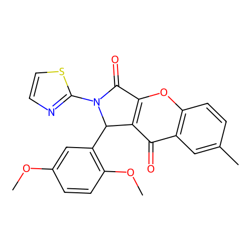 1-(2,5-dimethoxyphenyl)-7-methyl-2-(1,3-thiazol-2-yl)-1,2-dihydrochromeno[2,3-c]pyrrole-3,9-dione structure