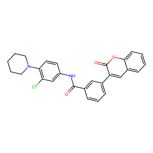 N-(3-chloro-4-(piperidin-1-yl)phenyl)-3-(2-oxo-2H-chromen-3-yl)benzamide structure
