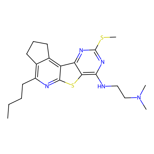 N'-[4-butyl-9-(methylsulfanyl)-2,3-dihydro-1H-cyclopenta[4',5']pyrido[3',2':4,5]thieno[3,2-d]pyrimidin-7-yl]-N,N-dimethylethane-1,2-diamine structure