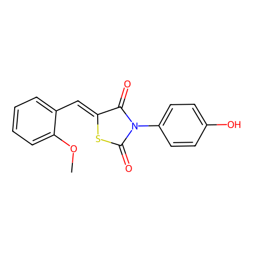 (Z)-3-(4-hydroxyphenyl)-5-(2-methoxybenzylidene)thiazolidine-2,4-dione structure