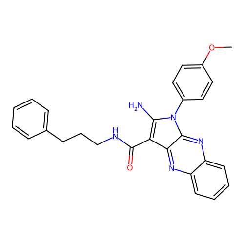 2-amino-1-(4-methoxyphenyl)-N-(3-phenylpropyl)-1H-pyrrolo[2,3-b]quinoxaline-3-carboxamide structure