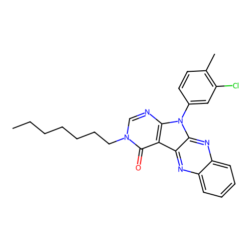 11-(3-chloro-4-methylphenyl)-3-heptyl-3,11-dihydro-4H-pyrimido[5',4':4,5]pyrrolo[2,3-b]quinoxalin-4-one structure