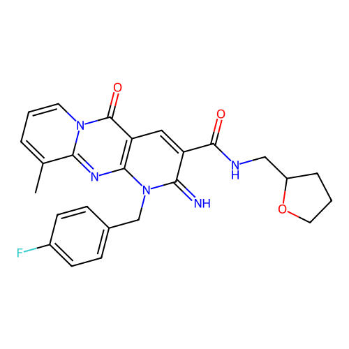 7-[(4-fluorophenyl)methyl]-6-imino-11-methyl-2-oxo-N-[(oxolan-2-yl)methyl]-1,7,9-triazatricyclo[8.4.0.0^{3,8}]tetradeca-3(8),4,9,11,13-pentaene-5-carboxamide structure
