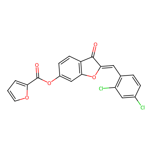 (Z)-2-(2,4-dichlorobenzylidene)-3-oxo-2,3-dihydrobenzofuran-6-yl furan-2-carboxylate structure