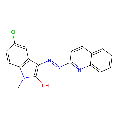 5-chloro-1-methyl-3-(quinolin-2-ylhydrazinylidene)indol-2-one structure