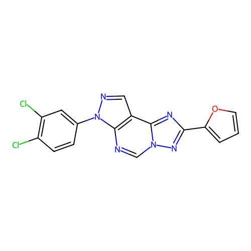 2-[3-(3,4-Dichlorophenyl)-6-hydropyrazolo[5,4-d]1,2,4-triazolo[1,5-e]pyrimidin-8-yl]furan structure