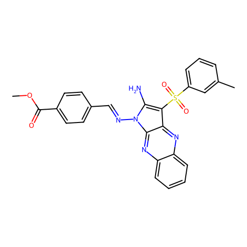 (E)-methyl 4-(((2-amino-3-(m-tolylsulfonyl)-1H-pyrrolo[2,3-b]quinoxalin-1-yl)imino)methyl)benzoate structure