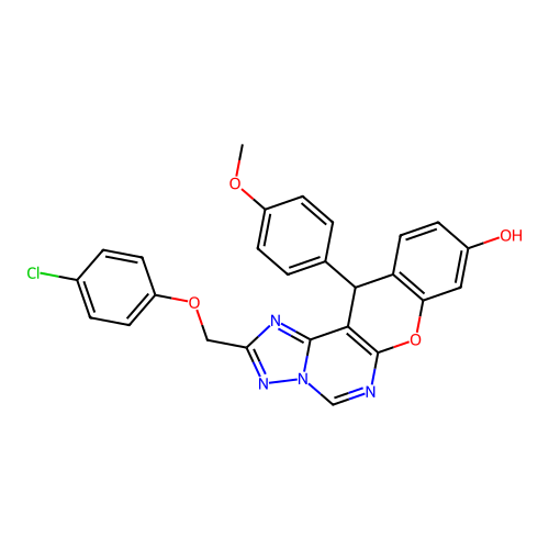 2-[(4-chlorophenoxy)methyl]-12-(4-methoxyphenyl)-12H-chromeno[3,2-e][1,2,4]triazolo[1,5-c]pyrimidin-9-ol structure