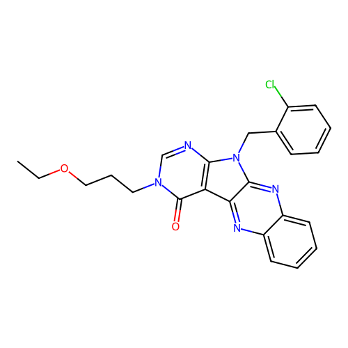 11-(2-chlorobenzyl)-3-(3-ethoxypropyl)-3,11-dihydro-4H-pyrimido[5',4':4,5]pyrrolo[2,3-b]quinoxalin-4-one structure