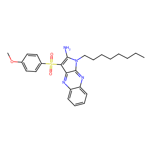 3-((4-methoxyphenyl)sulfonyl)-1-octyl-1H-pyrrolo[2,3-b]quinoxalin-2-amine structure