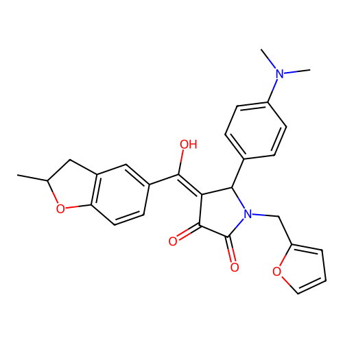 (4E)-5-(4-dimethylaminophenyl)-1-(furan-2-ylmethyl)-4-[hydroxy-(2-methyl-2,3-dihydro-1-benzofuran-5-yl)methylidene]pyrrolidine-2,3-dione structure