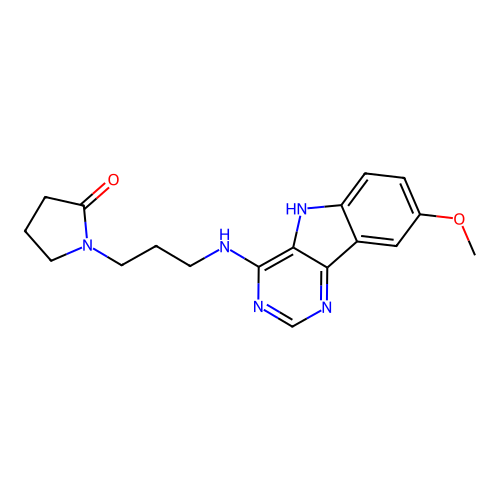 1-[3-[(8-methoxy-5H-pyrimido[5,4-b]indol-4-yl)amino]propyl]pyrrolidin-2-one structure