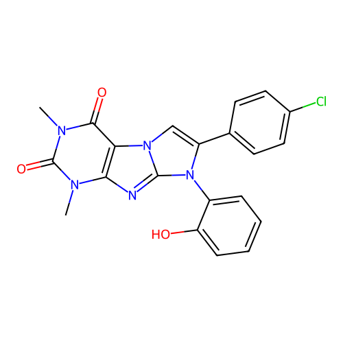 7-(4-chlorophenyl)-8-(2-hydroxyphenyl)-1,3-dimethyl-1H-imidazo[2,1-f]purine-2,4(3H,8H)-dione structure