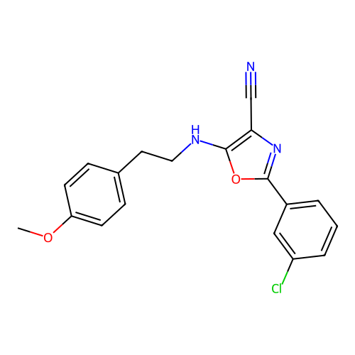 2-(3-chlorophenyl)-5-{[2-(4-methoxyphenyl)ethyl]amino}-1,3-oxazole-4-carbonitrile structure