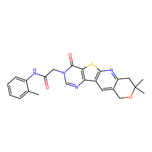 2-(8,8-dimethyl-4-oxo-7,10-dihydro-8H-pyrano[3'',4'':5',6']pyrido[3',2':4,5]thieno[3,2-d]pyrimidin-3(4H)-yl)-N-(2-methylphenyl)acetamide structure