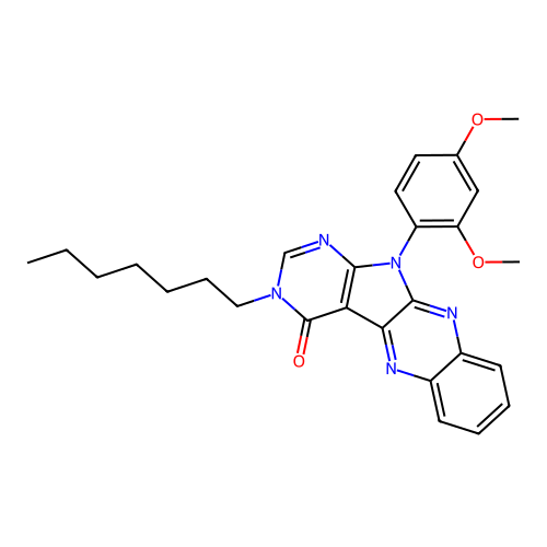 11-(2,4-dimethoxyphenyl)-3-heptyl-3,11-dihydro-4H-pyrimido[5',4':4,5]pyrrolo[2,3-b]quinoxalin-4-one structure