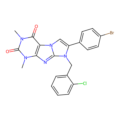7-(4-bromophenyl)-8-(2-chlorobenzyl)-1,3-dimethyl-1H-imidazo[2,1-f]purine-2,4(3H,8H)-dione structure