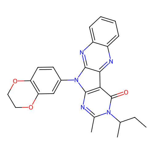 3-(butan-2-yl)-11-(2,3-dihydro-1,4-benzodioxin-6-yl)-2-methyl-3,11-dihydro-4H-pyrimido[5',4':4,5]pyrrolo[2,3-b]quinoxalin-4-one structure