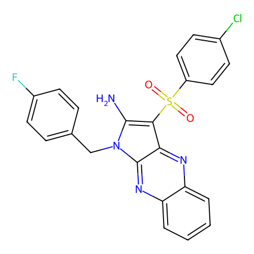 3-((4-chlorophenyl)sulfonyl)-1-(4-fluorobenzyl)-1H-pyrrolo[2,3-b]quinoxalin-2-amine structure