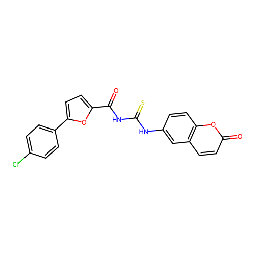 5-(4-chlorophenyl)-N-((2-oxo-2H-chromen-6-yl)carbamothioyl)furan-2-carboxamide structure