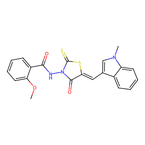 (Z)-2-methoxy-N-(5-((1-methyl-1H-indol-3-yl)methylene)-4-oxo-2-thioxothiazolidin-3-yl)benzamide structure