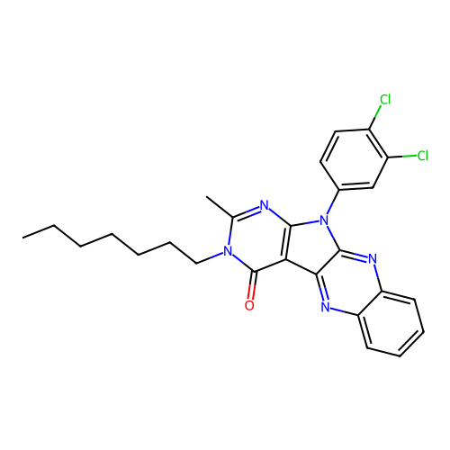 11-(3,4-dichlorophenyl)-3-heptyl-2-methyl-3,11-dihydro-4H-pyrimido[5',4':4,5]pyrrolo[2,3-b]quinoxalin-4-one structure